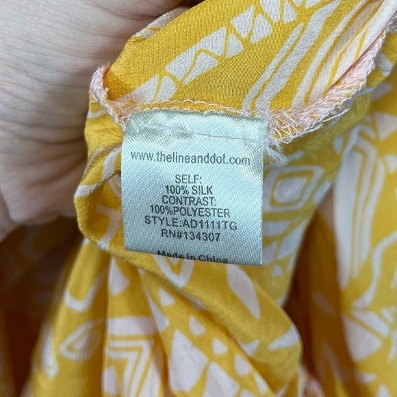 REVOLVE • LINE & DOT Yellow & White 100% Silk Side Tie Faux Wrap Dress - LARGE - Picture 11 of 11
